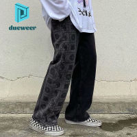 DUEWEER Mens Straight Jeans Spring Autumn Black Baggy Hip Hop Trousers Men Plus Size Plaid Print Harajuku Wide Leg Denim Pants