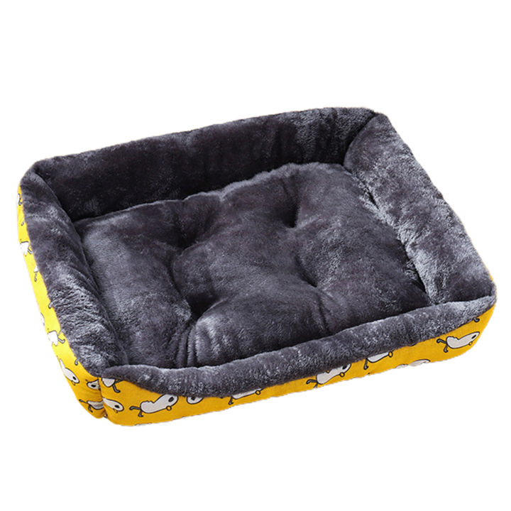ที่นอนสุนัขอบอุ่นพิมพ์ลายสัตว์ทรงสี่เหลี่ยมผืนผ้าสำหรับฤดูหนาวบ้านสุนัข