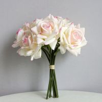 Simulation 5 Head Curled Edges Rose Bouquet Real Touch Flowers Artificial Wedding Decorative Flowers Hand Holding Fake Bouquet