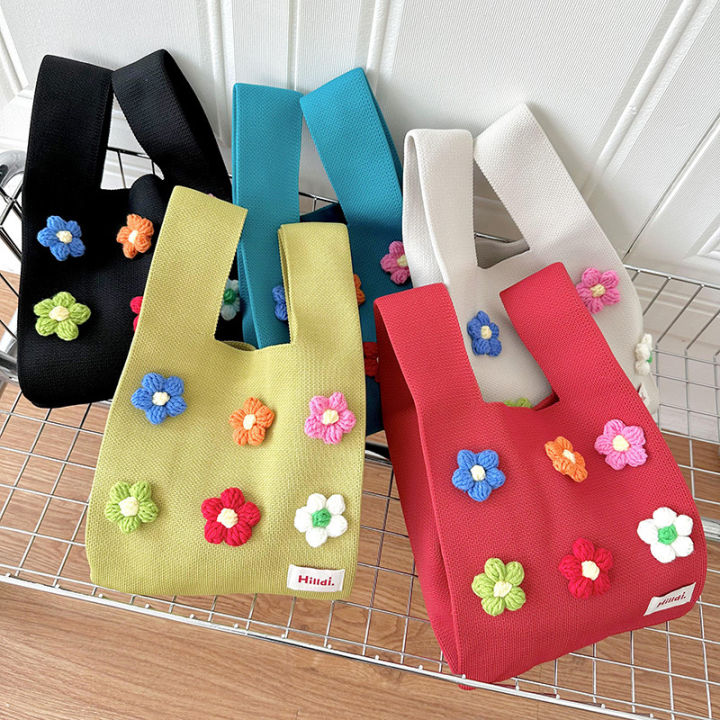 tote-bag-colorful-bag-versatile-bag-handheld-vest-bag-knitted-woolen-handbag-korean-bag-cute-bucket-tote