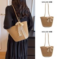 Summer large-capacity shoulder tote bucket bag female 2023 new summer seaside beach vegetable basket woven bag 【QYUE】