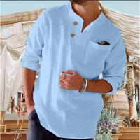 Handsome Mens Cotton Linen Shirts Long Sleeve Casual Shirts Vintage Men Shirts