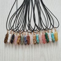 Reiki Healing Jewelry Natural Stone Pendant Wire Wrap Hexagonal Bullet Amethysts Quartz Crystal Necklace Pendulum Chakra Pendulo