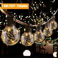 G40 Led String Lights 25FT 25PCS Copper wire LED Bulb Plastic IP45 Waterproof Garland Strings for Patio Christmas Wedding Decor Fairy Lights