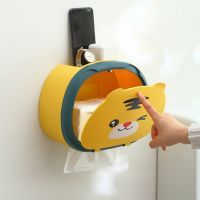 Cute Cartoon Punch-free Tissue Storage Box Toilet Paper Holder Face Towels Dispenser Case Wall-mounted Bathroom Rack Accessory Toilet Roll Holders