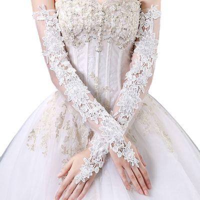 ☇✜ Wedding gloves lace extension thin section taking pictures bride wedding dress gloves sun protection travel hand sleeves
