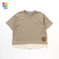 KiddeeCrew เสื้อเด็กแขนสั้นมีชายเสื้อสีน้ำตาล Short-sleeved shirt with a brown hem.มีระบายชายเป็นผ้าวาฟเฟิล  เหมาะสำหรับอายุ 1-14 ปี