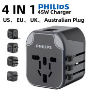 เครื่องชาร์จ45W ที่ชาร์จของแท้45W 4in 1 Adaptor Traveling สหรัฐฯยุโรปสหราชอาณาจักรปลั๊กออสเตรเลียอะแดปเตอร์เดินทางสากล Adaptor Traveling Adaptor Traveling อะแดปเตอร์ไฟเดินทางติดผนังสากลสากลทั้งหมดในหนึ่งพอร์ต USB 2พอร์ตที่ชาร์จปลั๊กชาร์จไฟผนังสีดำ