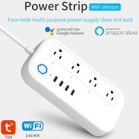 Tuya Smart WiFi Power Strip 5V/2A Charging 4 USB Extension Socket 4 Outlets Adapter Works With Alexa Google Home Assistant Ratchets Sockets