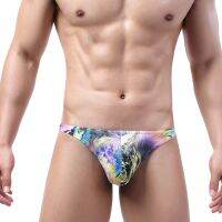 Fashion Men Printing Low waist Ice Silk T-back oil painting comic digital Style Underwear