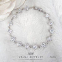 สร้อยข้อมือ ประดับคริสตัลเพชรปริ้นเซส Princess Shape ขนาด5มิล เครื่องประดับ BR009 ValueJewelry