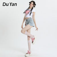 Du Yan เอวสูงลดไขมันทรงเอไลน์สำหรับยีนส์ขาสั้นสำหรับสตรีใหม่ฤดูร้อนสาวร้อนแรงกางเกงเสื้อผ้าชั้นนอกเซ้นส์ดีไซน์