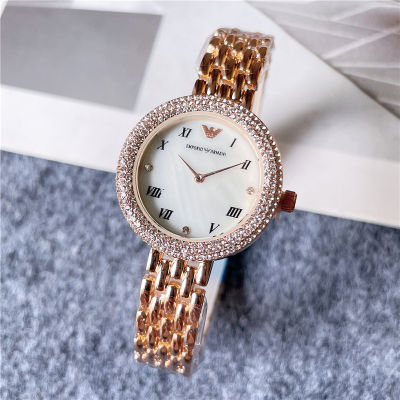 Armani นาฬิกาผู้หญิงสีโรสโกลด์นาฬิกาข้อมือสตรีประดับเพชร2022ใหม่ทั้งหมดจับคู่นาฬิกาแฟชั่นสำหรับผู้หญิง