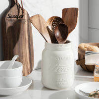 SWEEJAR เซรามิคอุปกรณ์เก็บของ Crock กับสไตล์ Spatul เครื่องครัว Jar Multifunctional แจกันดอกไม้