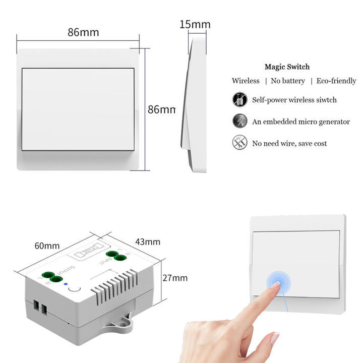 Remote Control Wireless Switch Kinetic Self-Powered Wall Light