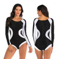 Long Sleeve Swimwear Women Print Zipper Rashguard One Piece Swimsuit  Surfing Dive Bodysuit Beachwear Spa Batingsuit