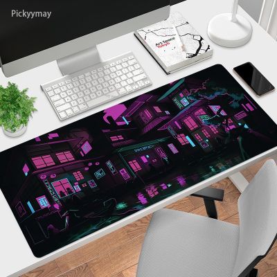 Japanese Architecture Pink Neon Mouse Pad Gamer Table Mat Large Computer Gaming  Accessories Soft MousePad Office Desk Mat