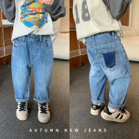 Childrens pants 2023 spring boys Korean style washed cotton pocket jeans baby Western style one button straight-leg pants