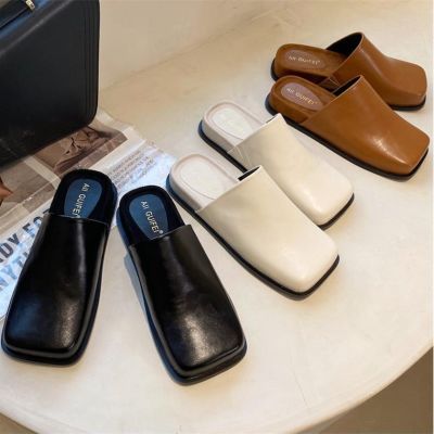 ขายดีที่สุด ioztt2023 - /✗✣ Ladies Beach Slippers Wear Lazy Sandals Thick Platform Shoes Flat Soft Leather