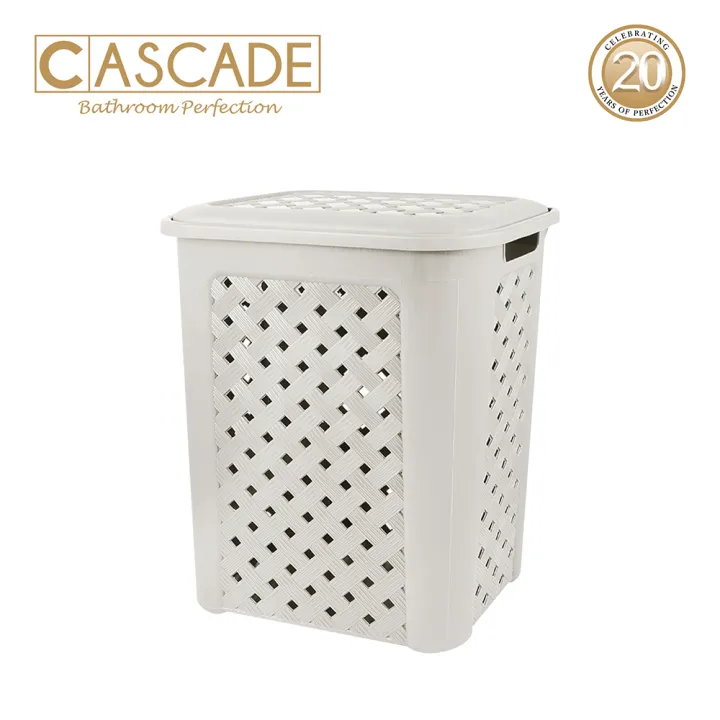 Cascade Large / 50 Liters Weave Laundry Hamper with Lid in Beige L 43