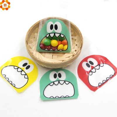 50PCS 7X7CM 3Colors Cute Cartoon Monster Cookie&amp;Candy Bag Self-Adhesive Plastic Bags For Biscuits Snack Baking Package Supplies Gift Wrapping  Bags