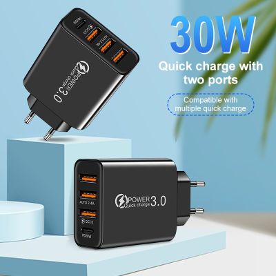 New Quick Charge A C Charger Euro Standard 3USB Type C Multi Port Mobile Phone Travel Charger Universal Adapter Wall Chargers