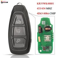 Jingyuqin กุญแจรถศิลปะ KR55WK48801สำหรับฟอร์ดโฟกัส Fiesta Kuga Mondeo B-Max 3ปุ่ม433/434Mhz ชิป ID83