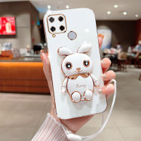 Kanavi เคสนิ่มแฟชั่น TPU เคสโทรศัพท์ปิดขอบตรงสำหรับ Realme C15 C12 C25 C11 C17 C20 C11 C21 C21Y C30 C35 C33ชุบสุดหรูเคสโทรศัพท์รูปกระต่ายน่ารักกันกระแทกพร้อมสายคล้อง