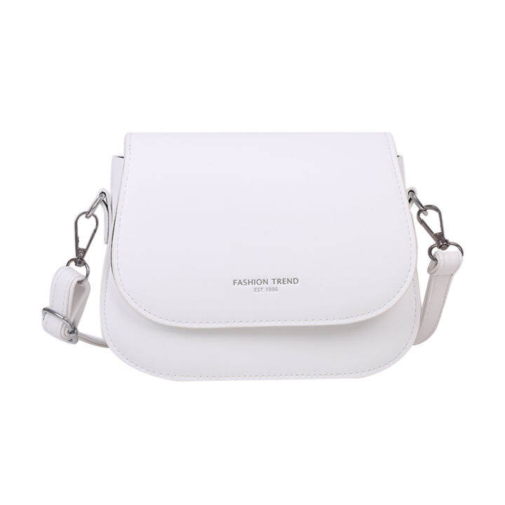 กระเป๋าสะพายไหล่สีทึบผู้หญิงเรียบง่ายกระเป๋าสะพายหนัง-pu-flap-crossbody