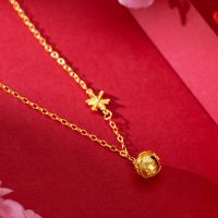 Real 18K Gold Gold Snowflake Bell Necklace Lavicle Chain for Women Bride Pure 999 Chains Fine Jewelry Gifts