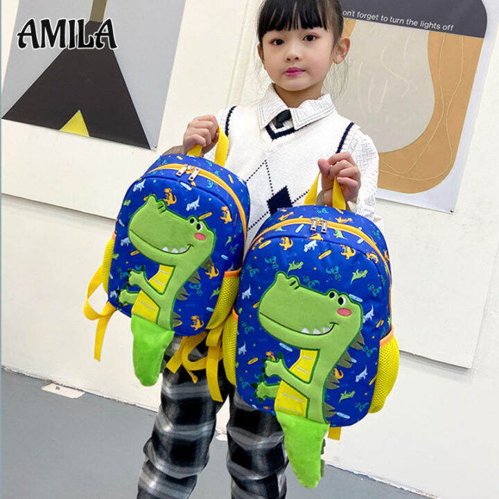 amila-กระเป๋าเป้สะพายหลังการ์ตูนเด็กอนุบาลสะพายไหล่ของกระเป๋าโรงเรียนป้องกันการสูญหายกระเป๋าไดโนเสาร์ขนาดเล็ก