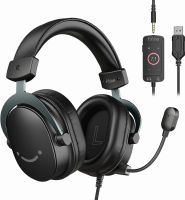 FIFINE Gaming Headset for PC, USB Headset with 7.1 Surround Sound, Detachable Microphone, Control Box, 3.5mm Headphones Jack, Gamer Over-Ear Wired Headset for PS5/PS4/Xbox/Switch, Black-AmpliGame H9