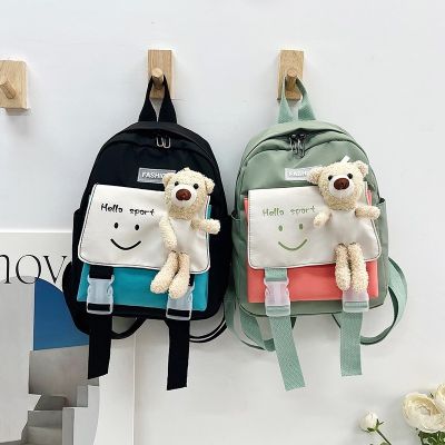 Childrens Schoolbag Kindergarten Boys and Girls Shoulder Backpack Cute Bear Pendant Nylon Material Leisure Bag