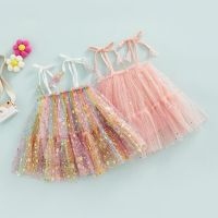 0-3Y Baby Girls Princess Dress Kids Summer Clothing Tie-Up Spaghetti Strap Stars Sequin Mesh Layered Tutu Dress Toddler Dresses  by Hs2023