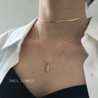 No fading 14k gold necklace female gold square plate pendant clavicle chain simple all-match necklace chocker necklace ✖