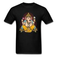 เสื้อยืด Divine Lord Ganesha Printed MenS Black T-Shirts Short Sleeve Cotton Custom Family Gift Tees Shirt For FatherS Day S-5XL