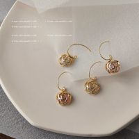 [COD] Micro-inlaid zircon glass cats eye rose plated 14K simple earrings high-end temperament ins fresh earrings