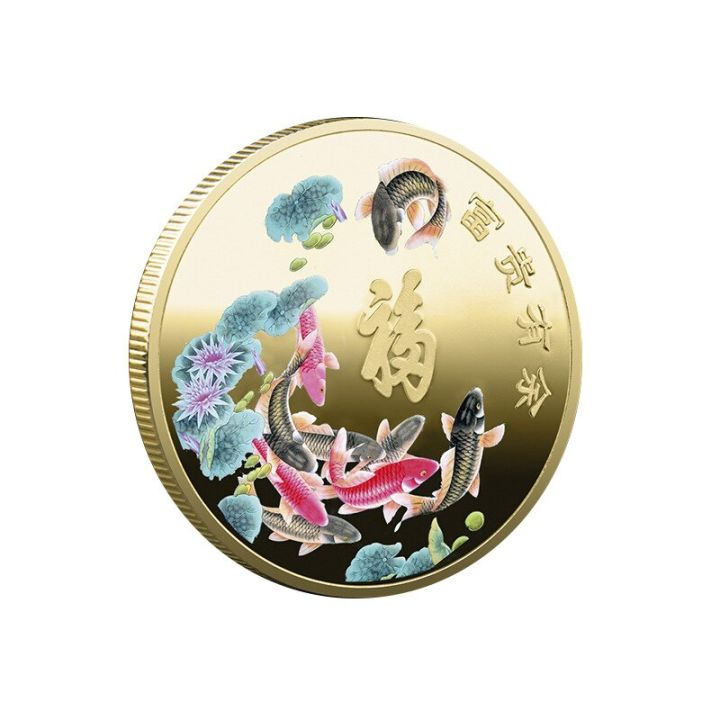 2022-new-chinese-fish-commemorative-coins-for-good-luck-golden-collectible-badges-feng-shui-home-decor