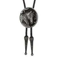 Western Cowboy Bolo Tie อเมริกันต้นฉบับ3D Retro รูปแบบม้าหัวน้ำมันหยดหนังสังกะสี Tie