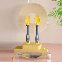 Childrens Fork and Spoon Set with Box PPBend Training Twist Spoon Baby Feeding Baby Gadgets Baby Feeding Silicone Dishes Set Bowl Fork Spoon Sets