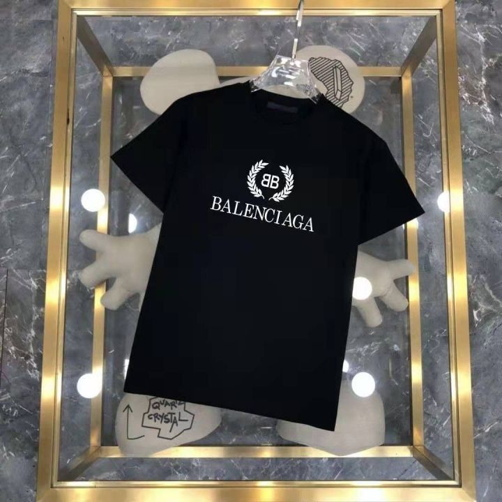 233-balenciagaaq-ผลิตภัณฑ์ใหม่ฤดูใบไม้ผลิและฤดูร้อนในปากีสถานเสื้อแขนสั้นพิมพ์ลายเสื้อยืดลายหูข้าวสาลีหลี่ชวงบีผ้าฝ้ายคอกลมบริสุทธิ์ชุดพ่อแม่ลูกผู้ชายขายส่ง