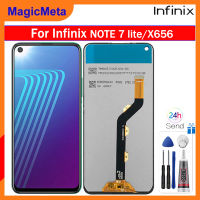 MagicMeta หน้าจอเดิมสำหรับ Infinix Note 7 Lite ชิ้นส่วนจอสัมผัสแอลซีดีของเครื่องแปลงดิจิทัล X656แทนที่ด้วยกรอบกลางสำหรับ Infinix Note 7 Lite/X656