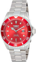 Invicta Mens Pro Diver 43mm Stainless Steel Quartz Watch, Silver/Red, Silver/Brown, Silver/Blue (Model: 22048, 22049, 25716)