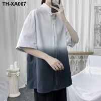 Gradient big yards short sleeve senior mens summer thin section five loose sleeves shirts are the new handsome jacket