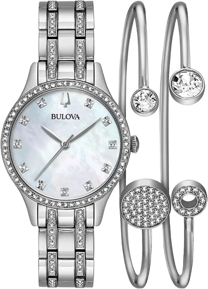 Bulova Box Set Quartz Ladies Watch， Stainless Steel Crystal