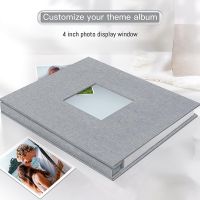 Photo Album Self Adhesive Scrapbook Album with Picture Display Window,40 Pages DIY Scrapbook Album ,Linen Cover Memory Book