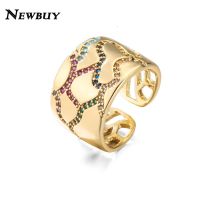 Sparkling AAA Cubic Zircon Geometric Wedding Ring For Women Gold Color Open Design Ring Female Party Accessories Wholesale