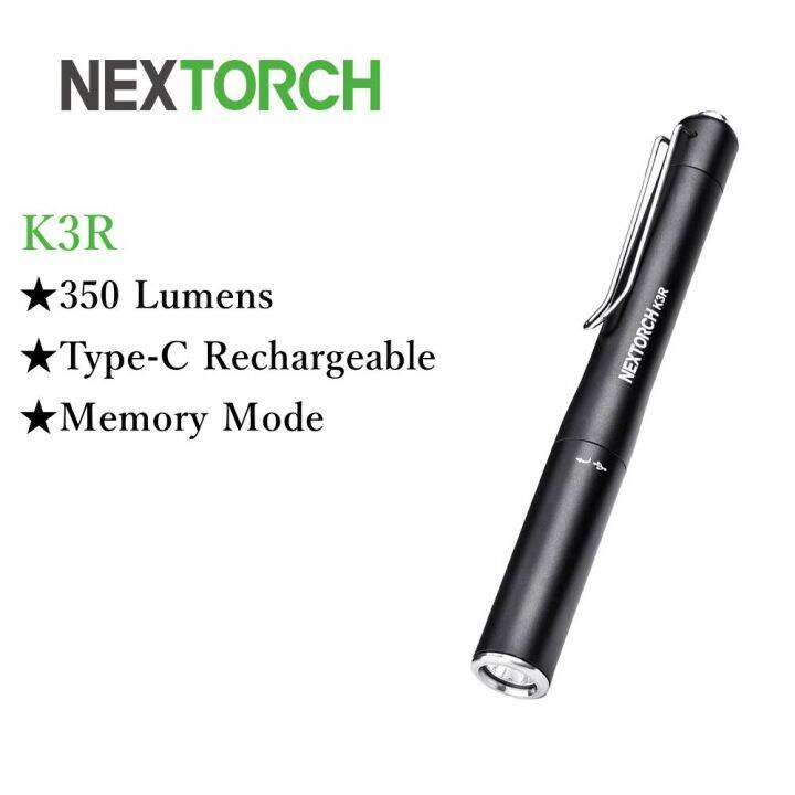 NEXTORCH K3R LED Pen Light Rechargeable Flashlight Small EDC 350 Lumens