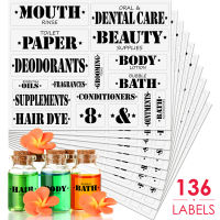 136PCS Bathroom Labels Transparent Waterproof Laundry Room Line Closet Home Office Cosmetics Classification Marks Stickers