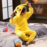 COD DTRUTYUYTUU Pikachu plush pajamas one-piece suit anime Pokemon long-sleeved winter soft warm loungewear casual childrens gifts